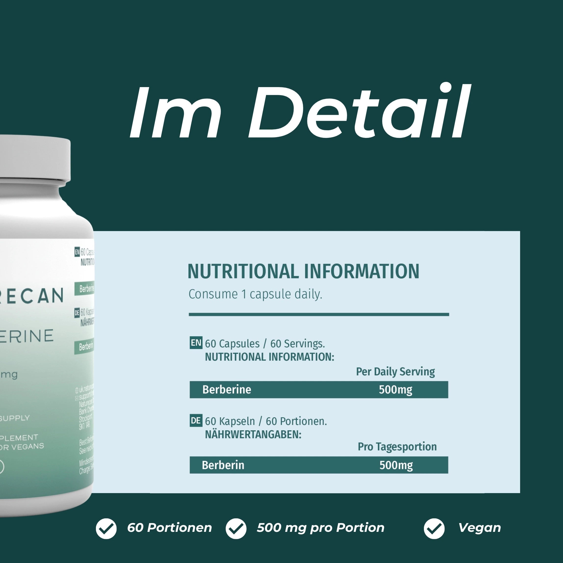 Berberin Supplement | 500 mg | Blutzucker & Cholesterin